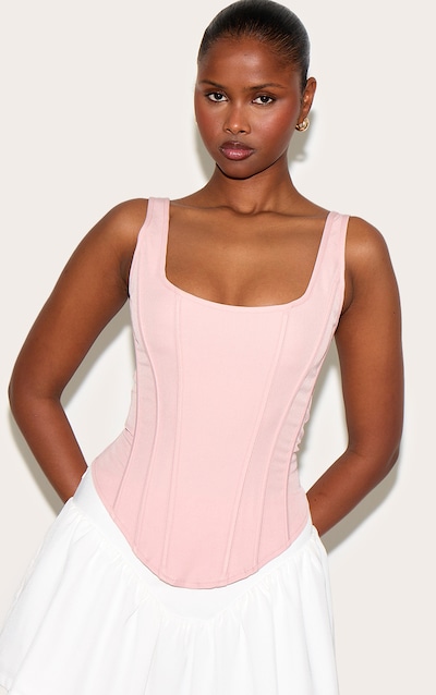 Pale Pink Boned Dip Hem Longline Corset
