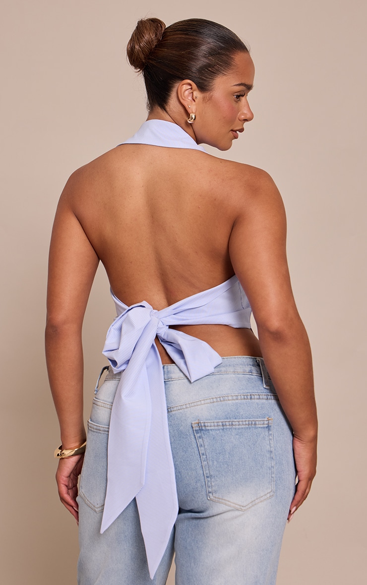 Shape Blue Striped Tie Back Button Front Shirt image 2