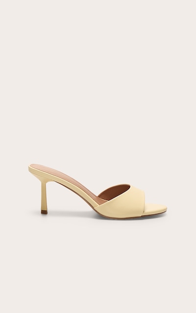 Wide Fit Lemon Pu Round Toe Mid Stiletto Heel Mules