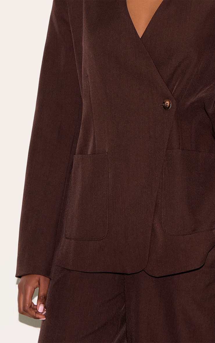 Dark Brown Tailored Woven Asymmetric Blazer image 4