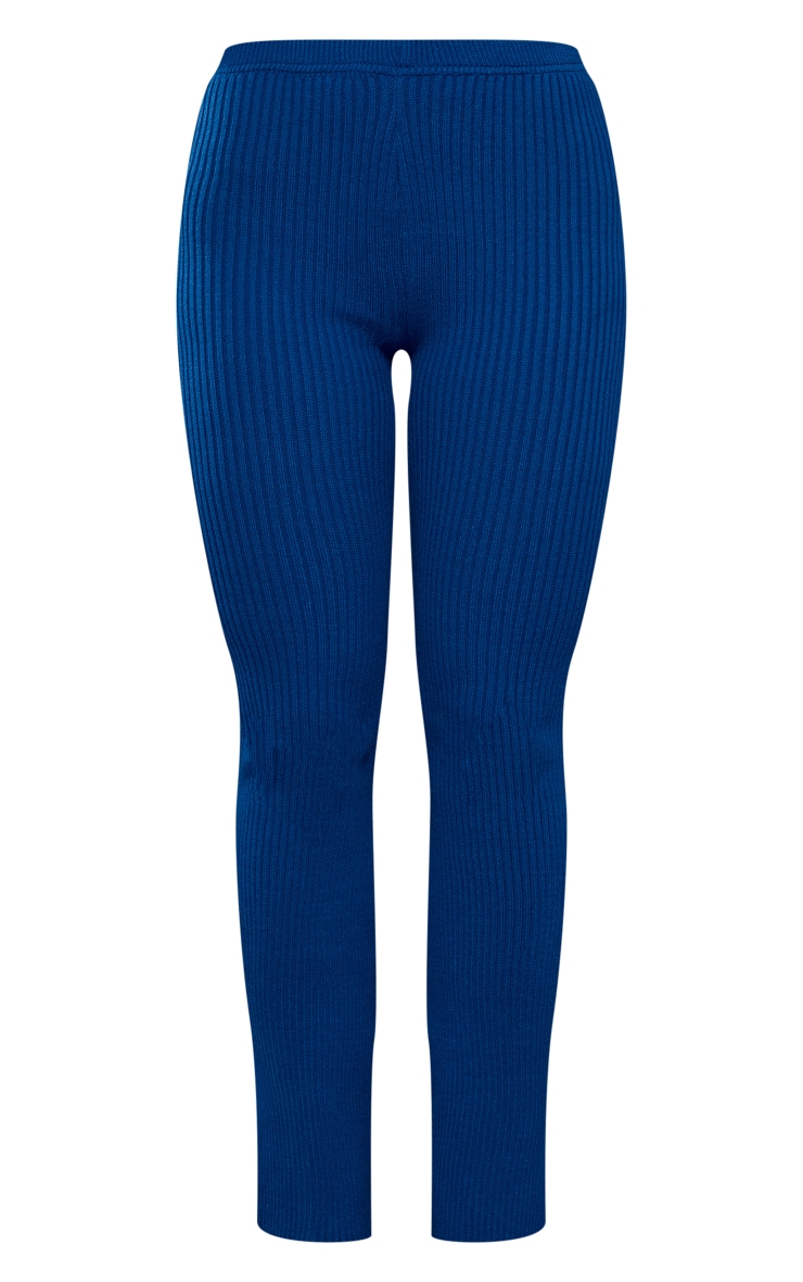  Bright Blue Ribbed Knit Wide Leg Pants image 3