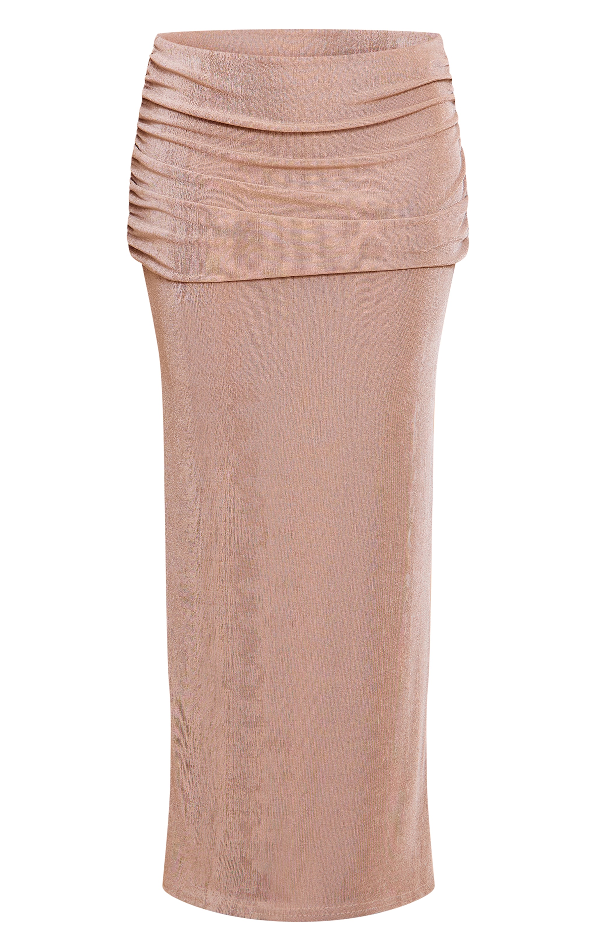 Taupe Acetate Slinky Ruched Low Rise Maxi Skirt image 5