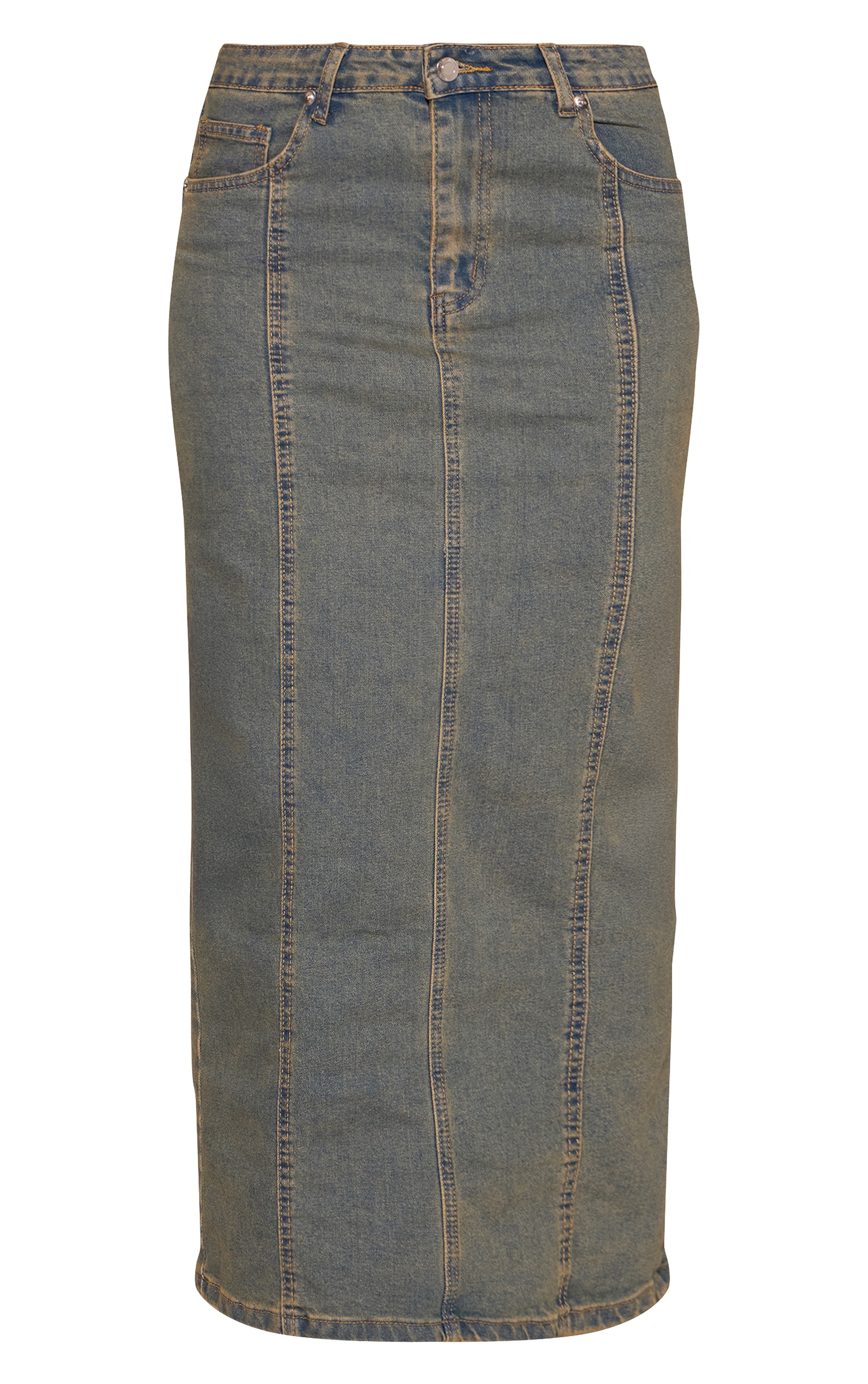 Vintage Mid Rise Seam Detail Maxi Denim Skirt image 5