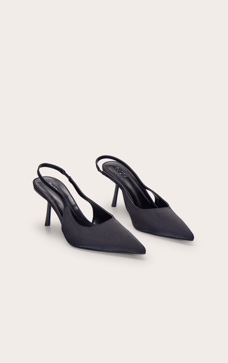 Black Satin Sling Back Court Heels image 3