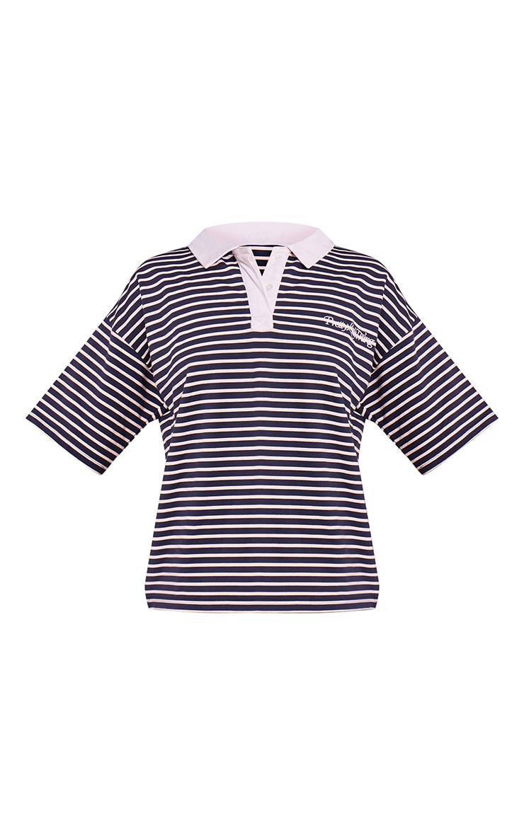 T-shirt polo bleu marine à rayures image 5