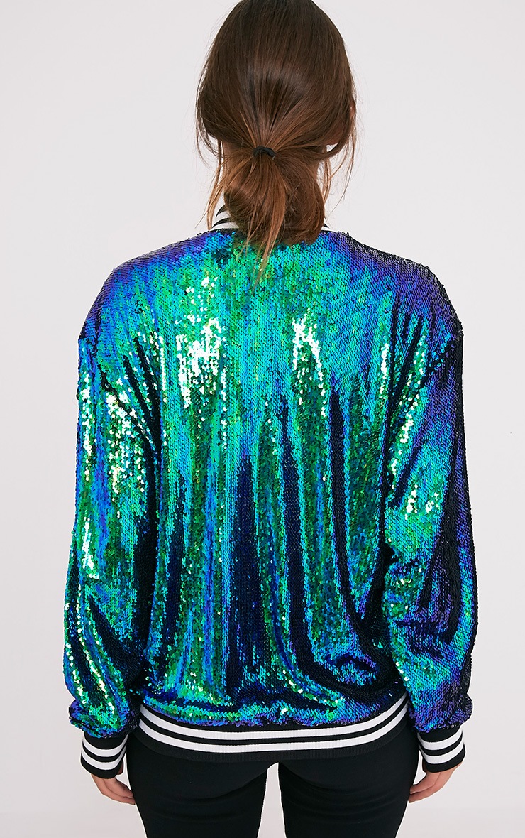 Iola Green Sequin Bomber Jacket Coats & Jackets PrettylittleThing