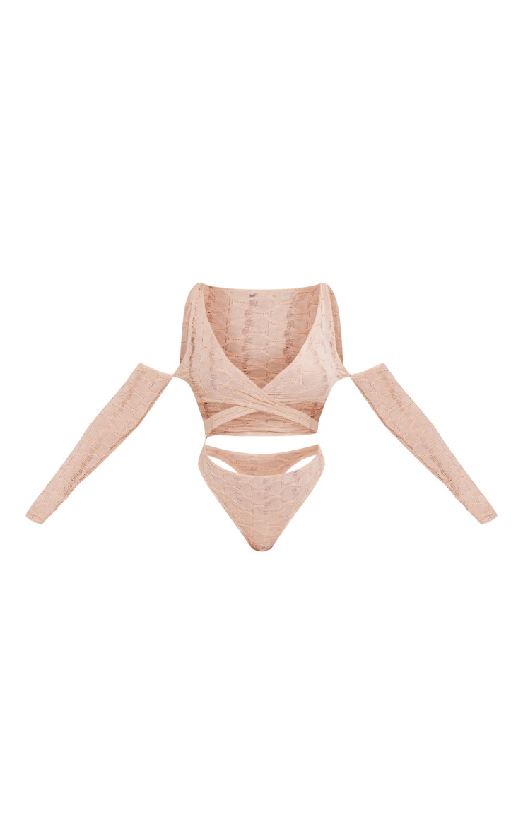  Stone Textured Cross Front Cold Shoulder Bodysuit image 6