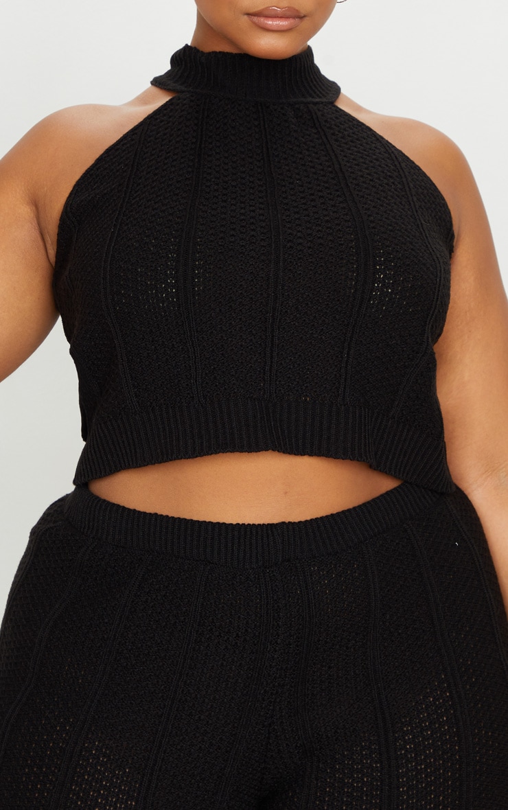 Plus Black Knit Halterneck Crop Top image 4