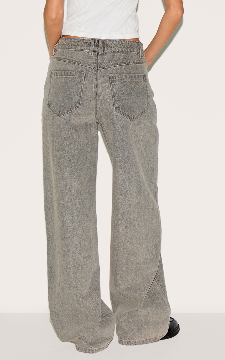 Grey Asymmetrical Waistband Wide Leg Jeans image 3