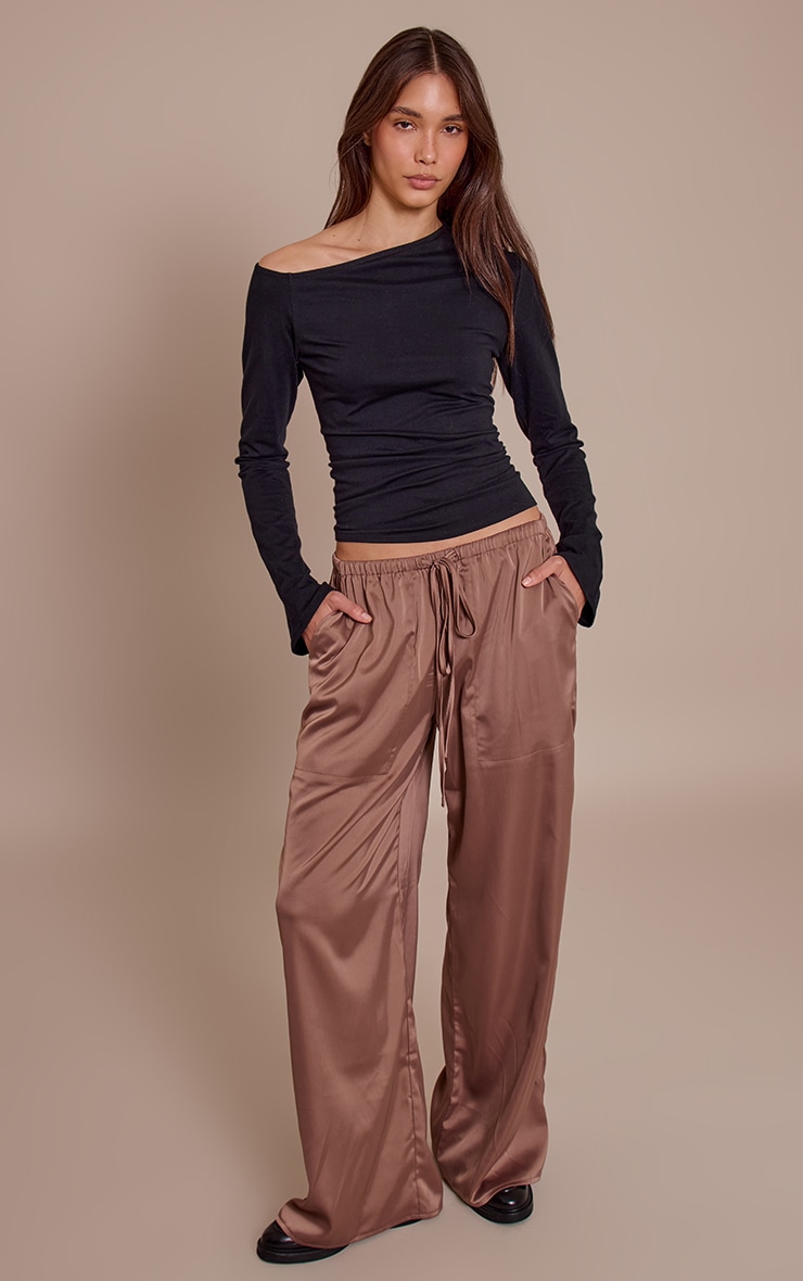 Black Cotton Asymmetric Long Sleeve Top   image 3