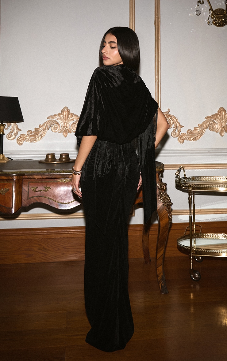 Black Velvet Extreme High Neck Ruched Maxi Dress image 3