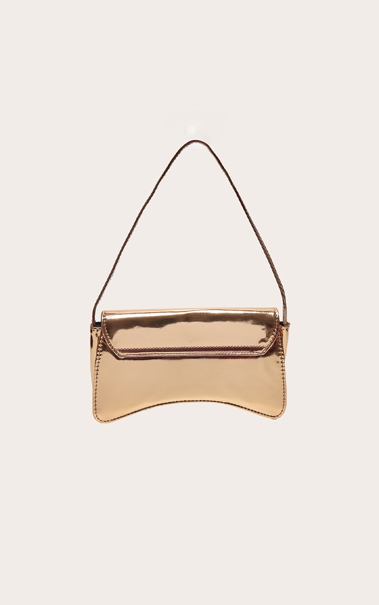 Gold PU Flap Over Baguette Shoulder Bag | Accessories
