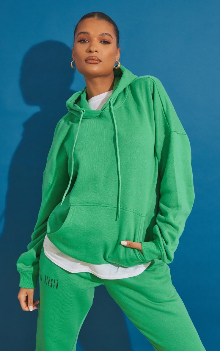 Bright Green Graphic Printed Back Oversized Hoodie image 2