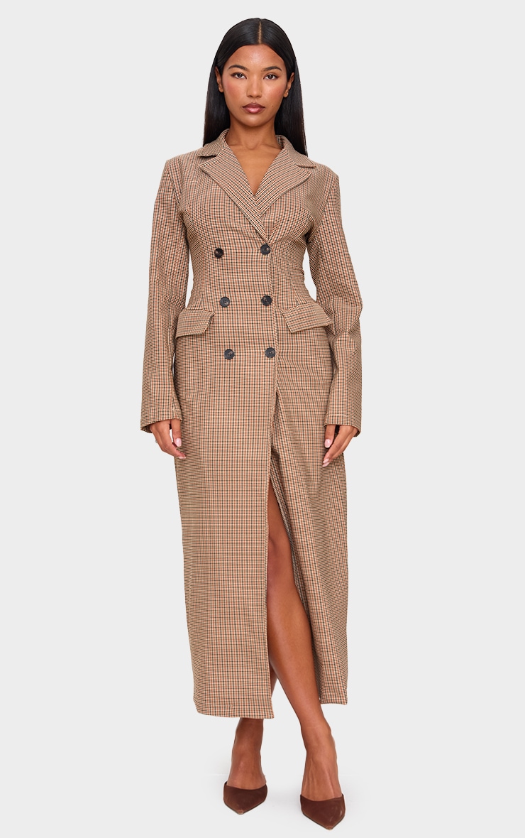 Brown Check Woven Blazer Maxi Dress image 3