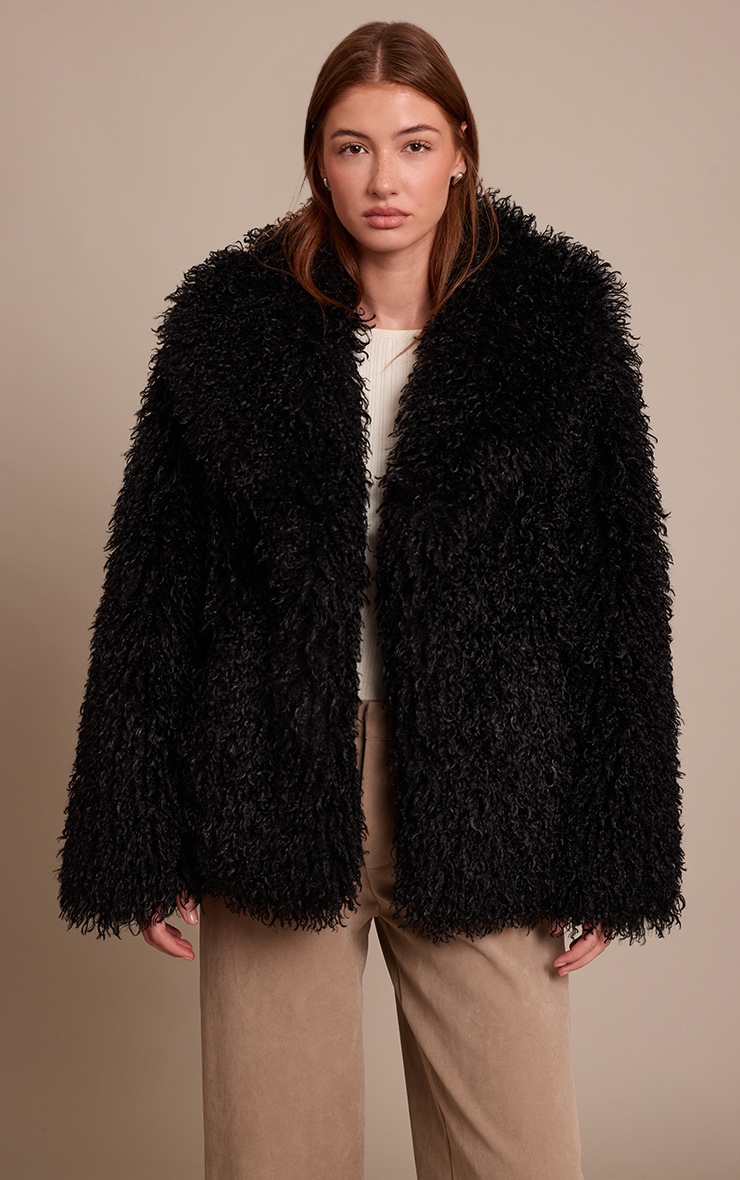 Black Mongolian Fur Midi Coat image 1