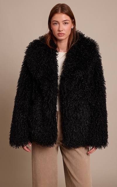 Black Mongolian Fur Midi Coat