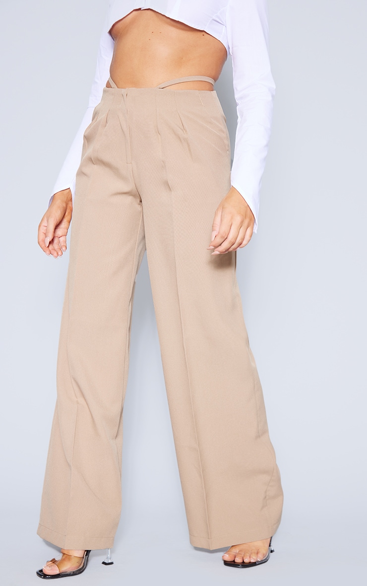 Pantalon large gris pierre tissé à taille découpée image 2