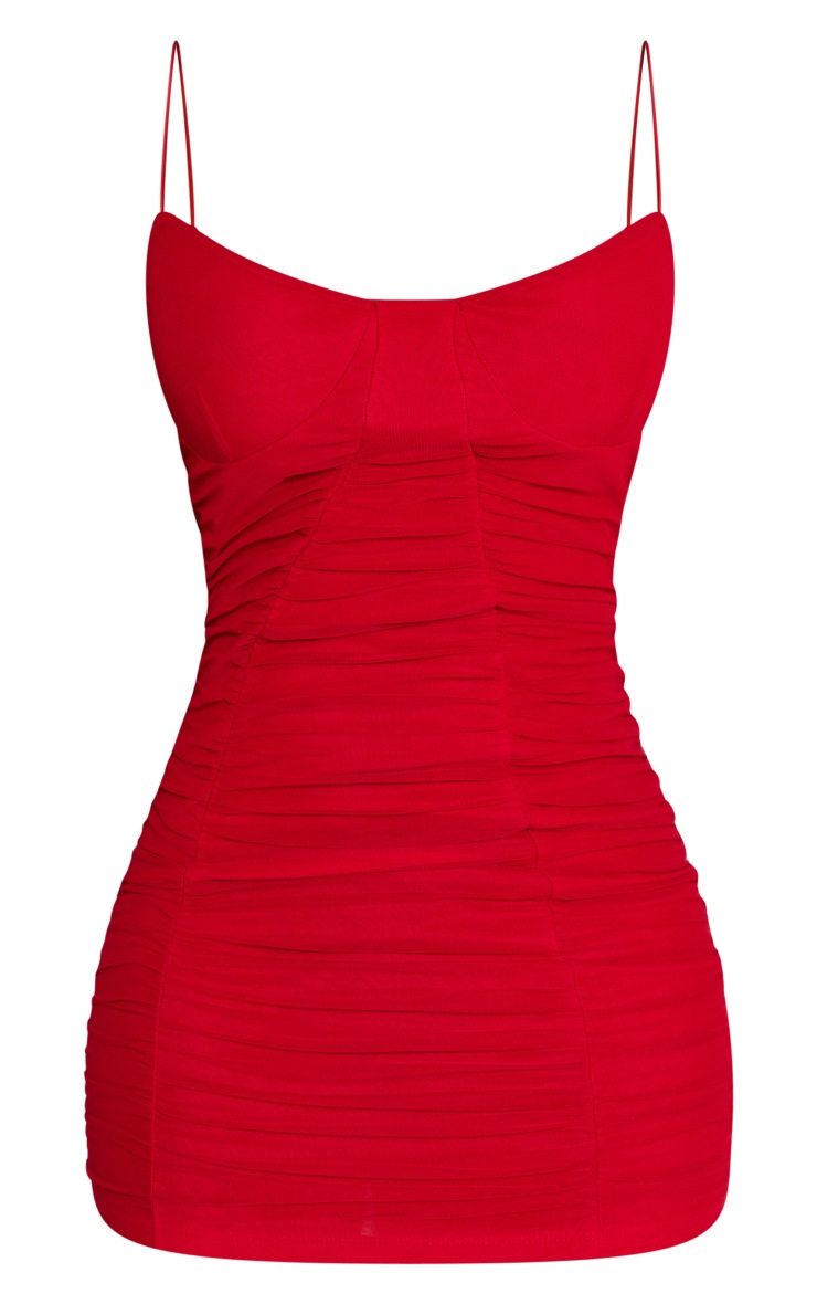 Shape Red Mesh Cup Detail Extreme Ruched Bodycon Dress image 5