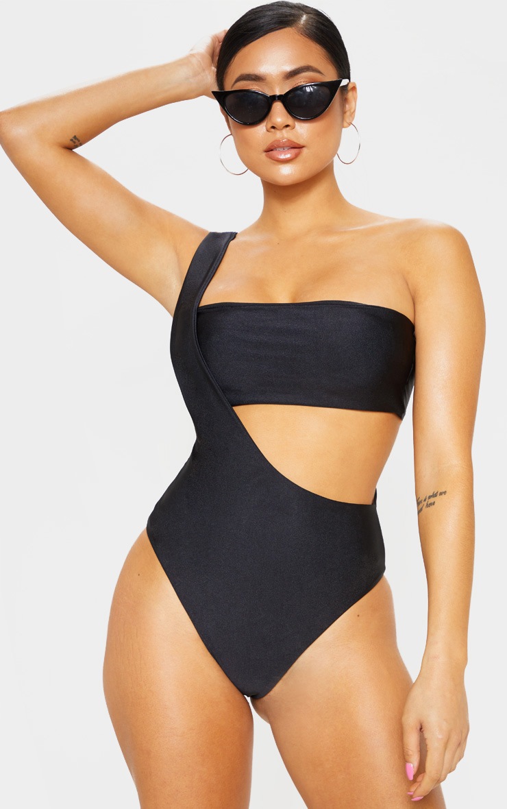 Petite - Maillot de bain une pièce noir asymétrique