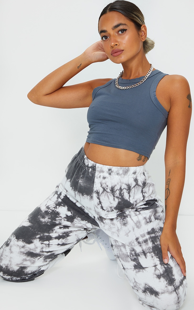 Petite Grey Marl Cotton Racer Neck Crop Top image 1