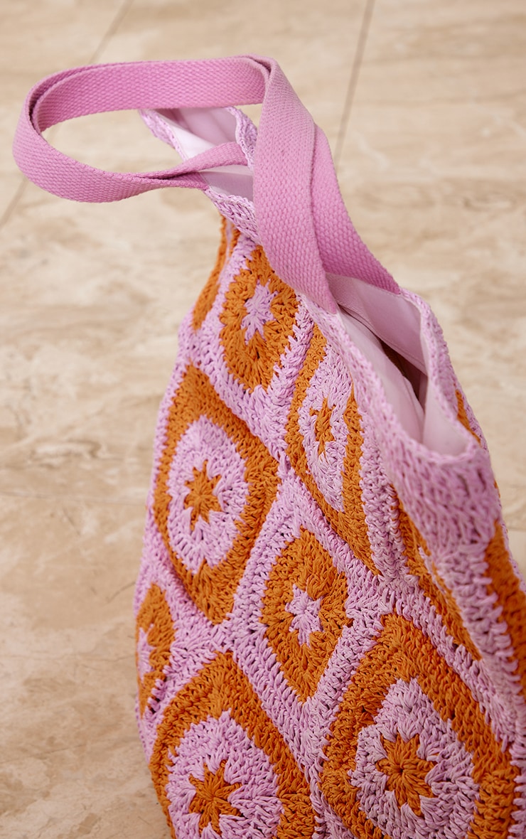 Sac de plage en maille crochet rose et orange image 3