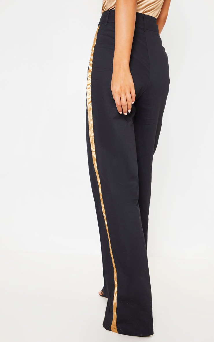 Black Contrast Side Ribbon Wide Leg Trousers PrettyLittleThing