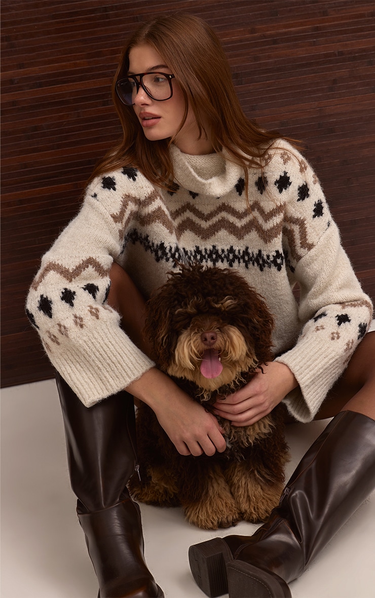 Cream Fairisle High Neck Jumper