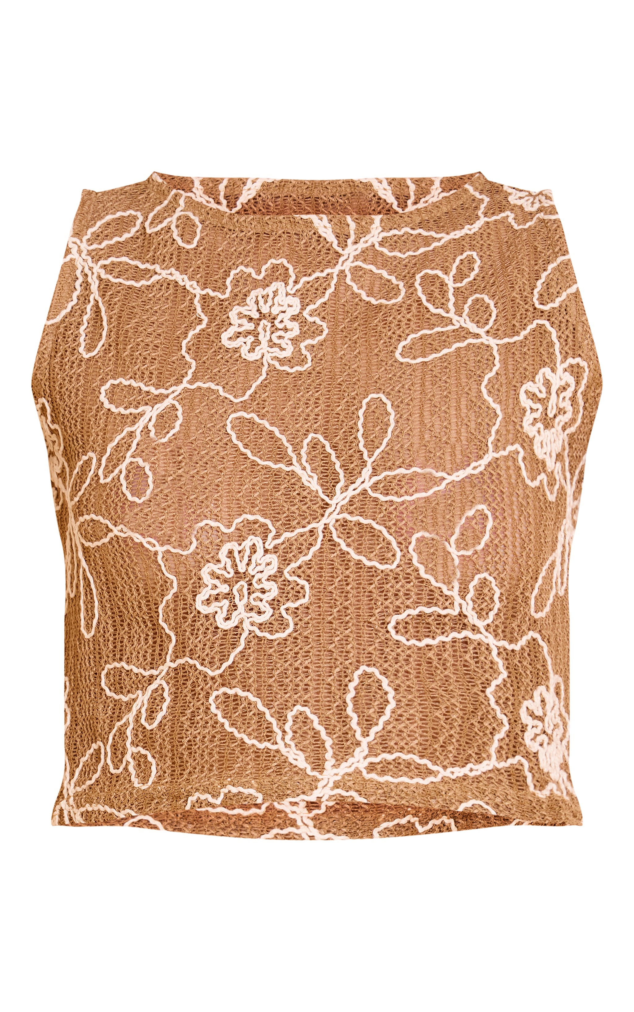 Tan Floral Crochet Sleeveless Cami Top image 5