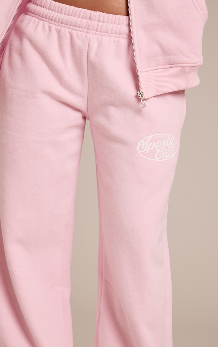 Petite Pantalon sweat droit en coton polaire rose tendre imprimé "Sports Club" image 4