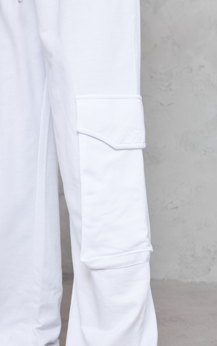 White Pocket Detail Low Rise Wide Leg Sweatpants image 4