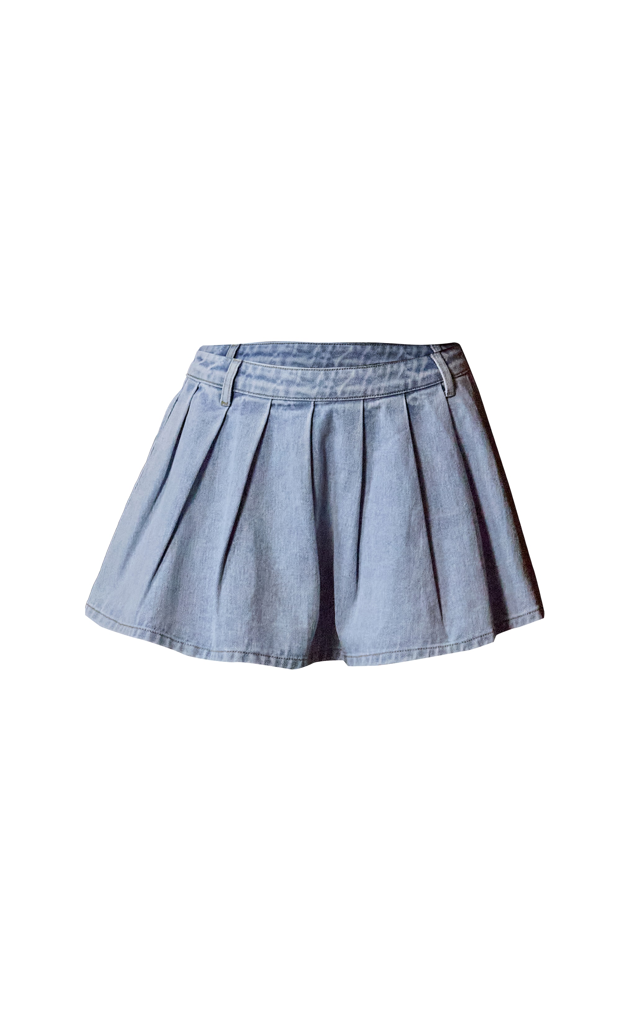 Light Blue Pleated Denim Mini Skirt image 6