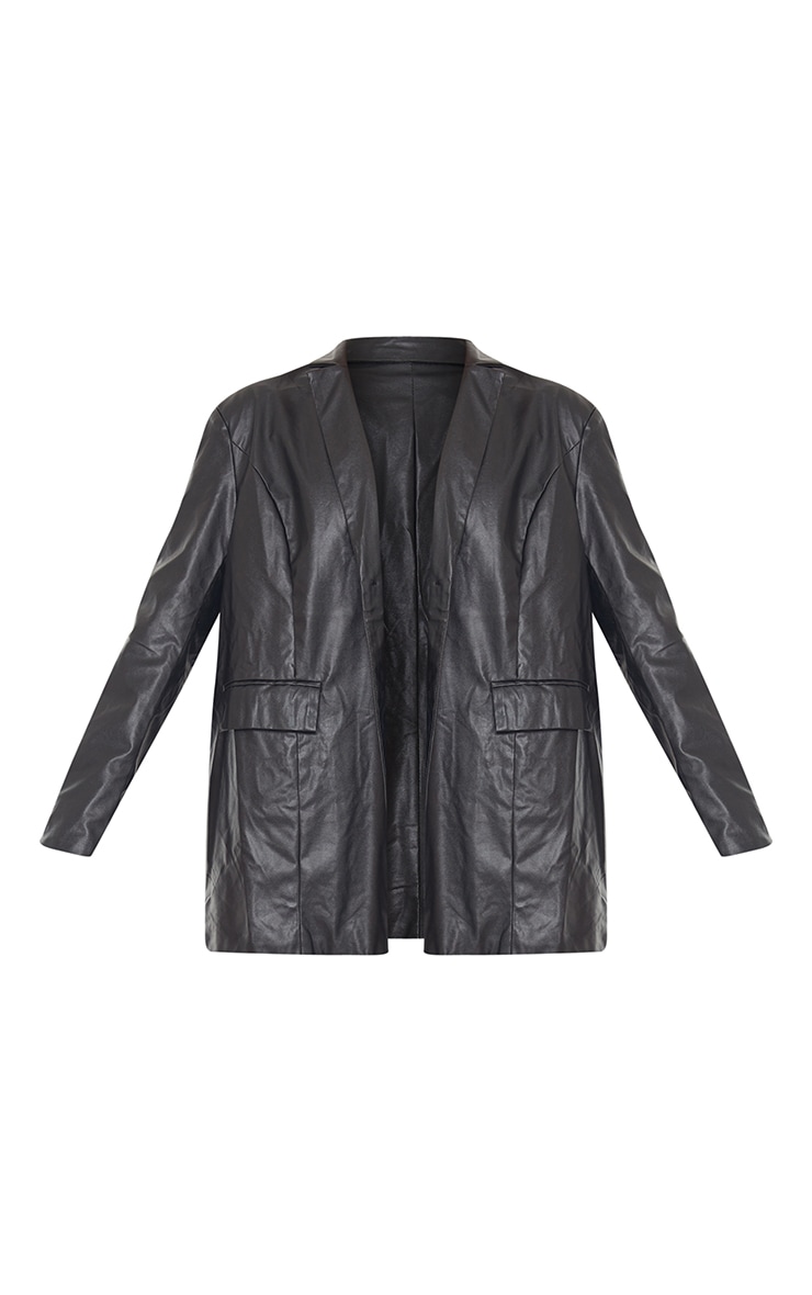 Black Faux Leather Oversized Dad Blazer image 5