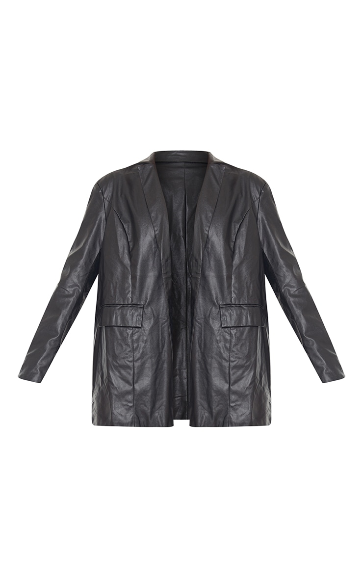 Black Faux Leather Oversized Dad Blazer image 5