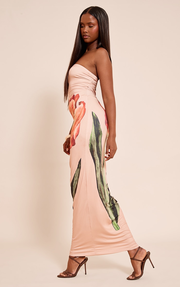 Stone Oversized Floral Print Bandeau Maxi Dress image 3