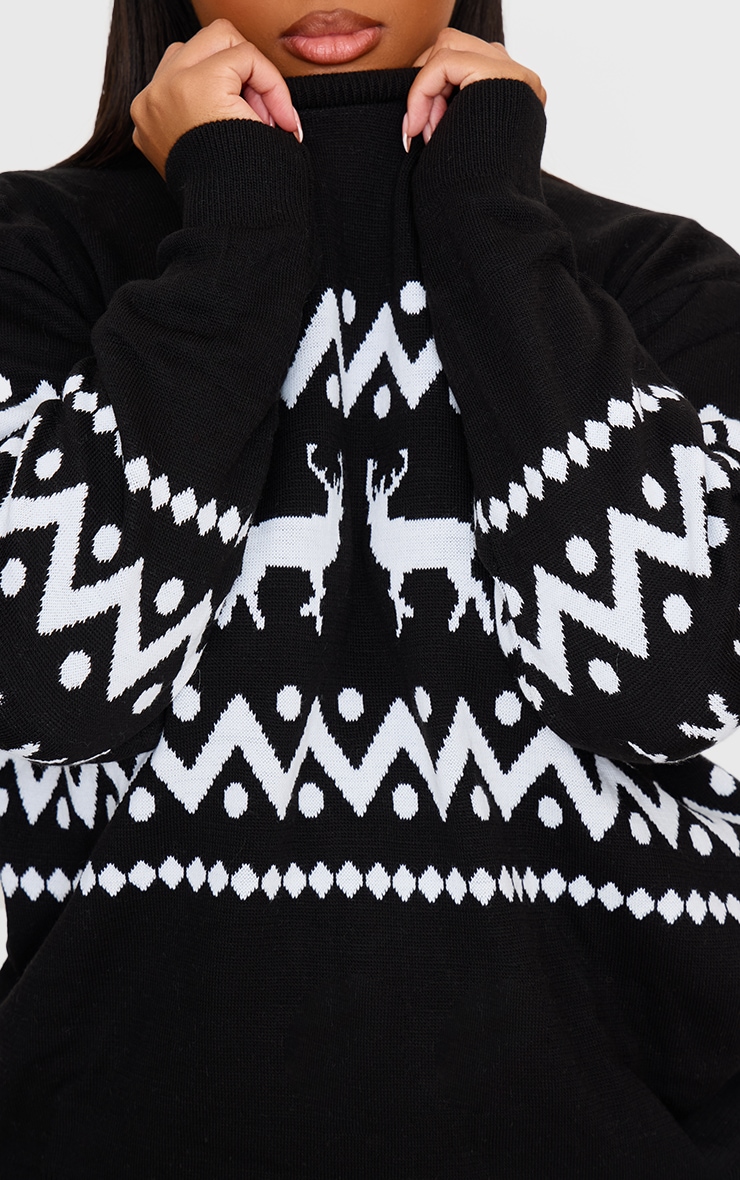 Plus Black Oversized Fairisle Panel Christmas Jumper image 4