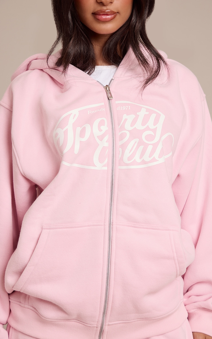 Petite Baby Pink Sports Club Cotton Fleece Full Zip Hoodie image 4