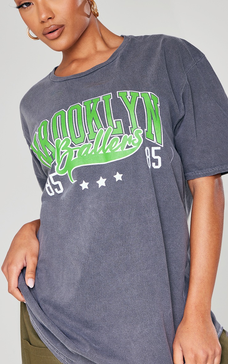 Grey Brooklyn Varsity Print Washed T Shirt image 4