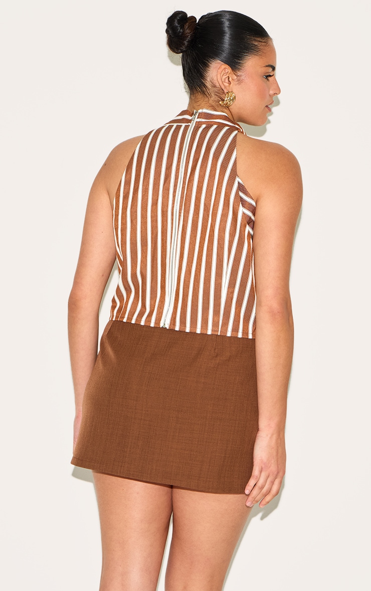 Plus Chestnut Cotton Look Striped Halterneck Top image 2