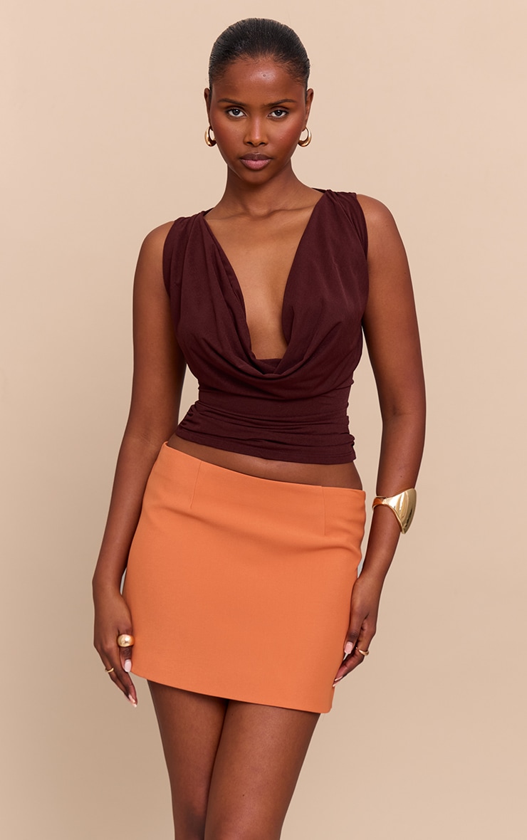 Rust Woven A Line Mini Skirt image 4