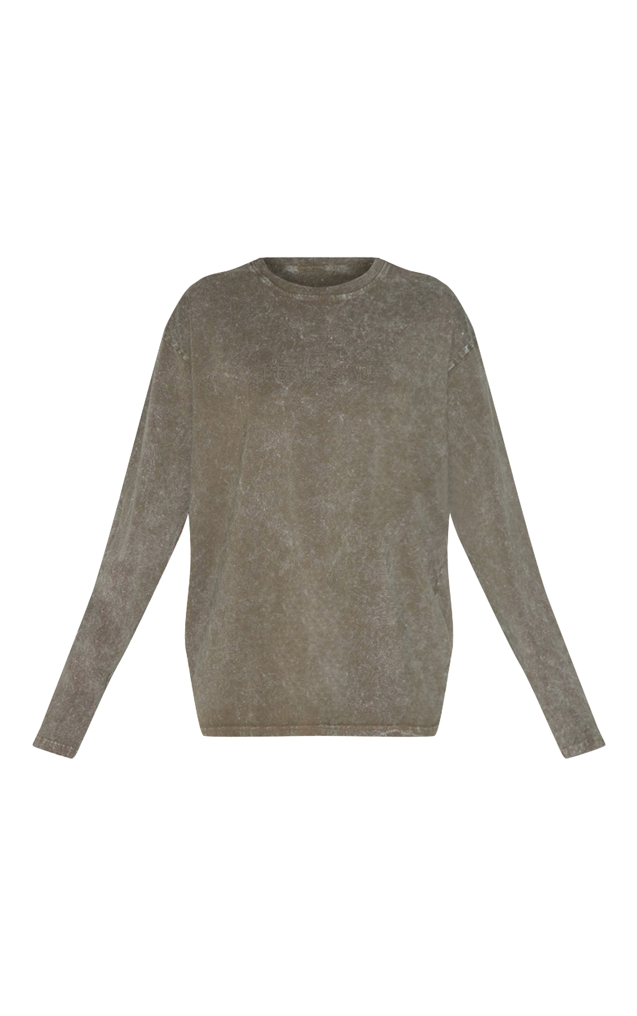PRETTYLITTLETHING Olive Embossed Logo Washed Long Sleeve T-shirt image 5