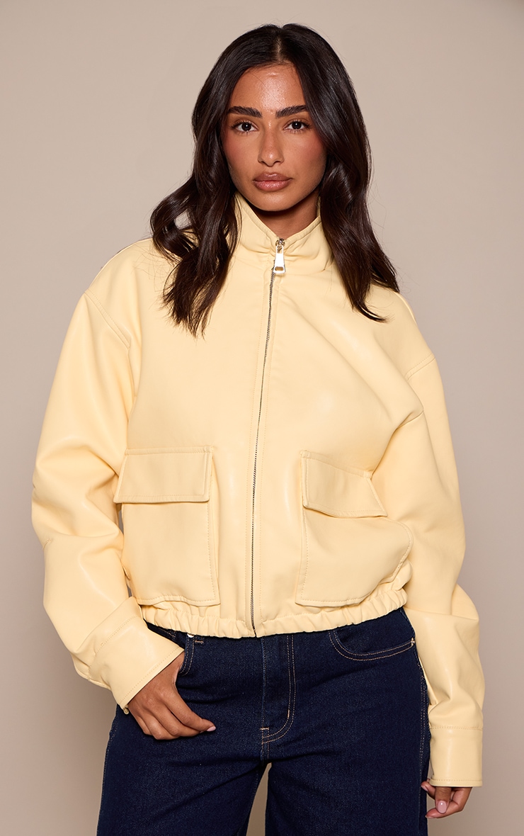 Petite Butter Yellow Faux Leather Bomber Jacket  image 4