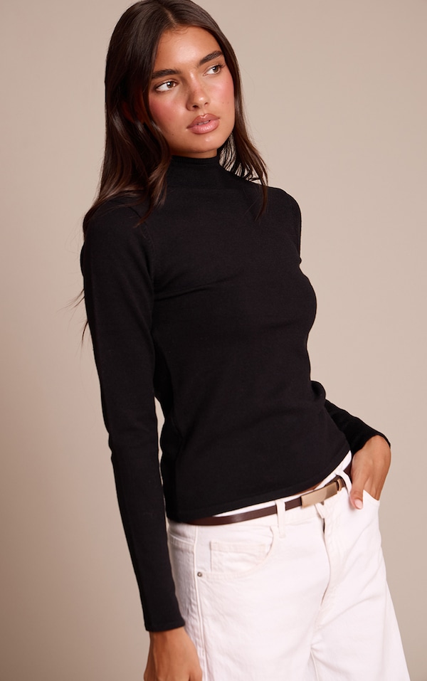 Black Fine Knit High Neck Sweater