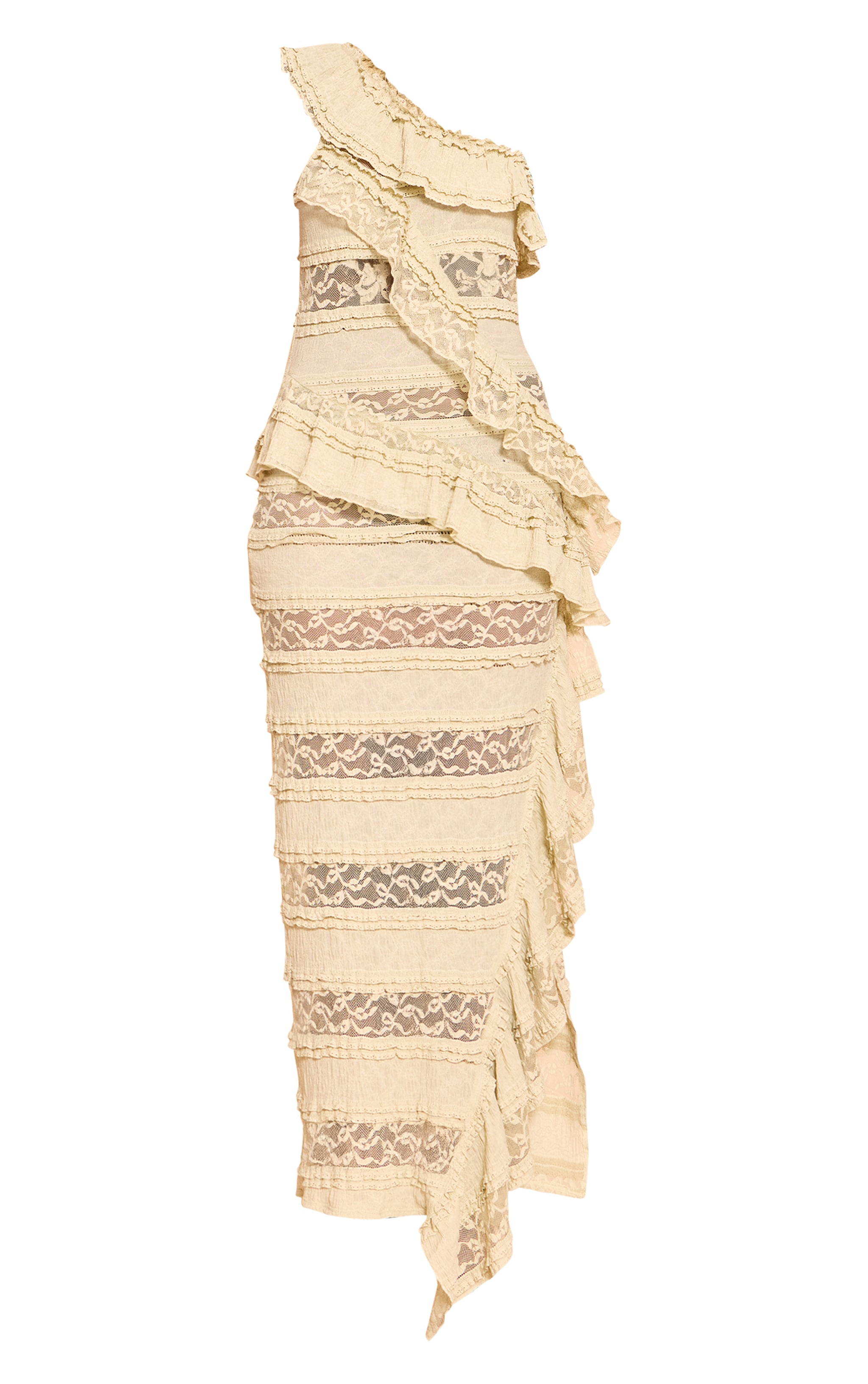 Sage Lace Frill Detail One Shoulder Maxi Dress image 5