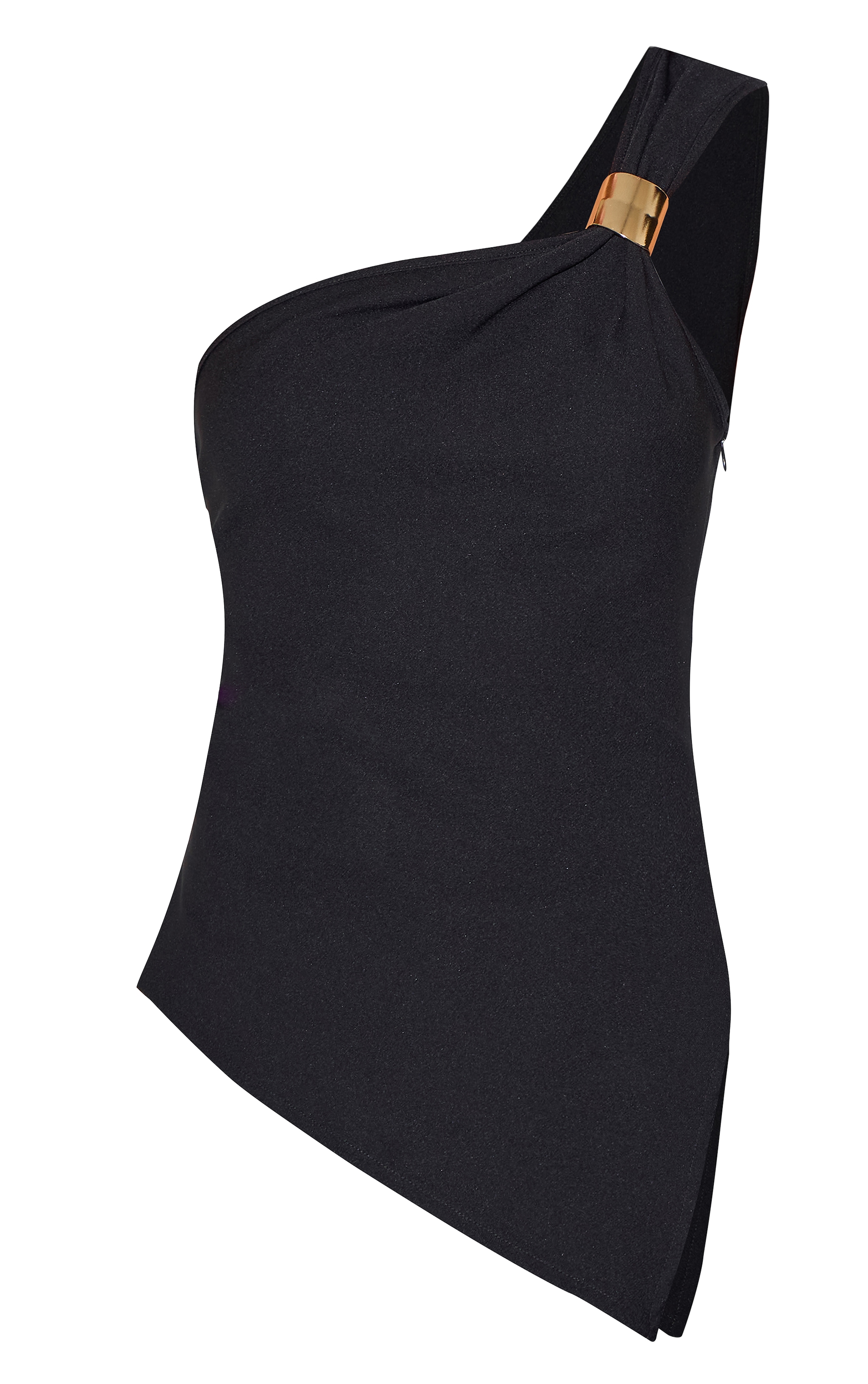 Black Asymmetric One Shoulder Trim Detail Long Top image 5