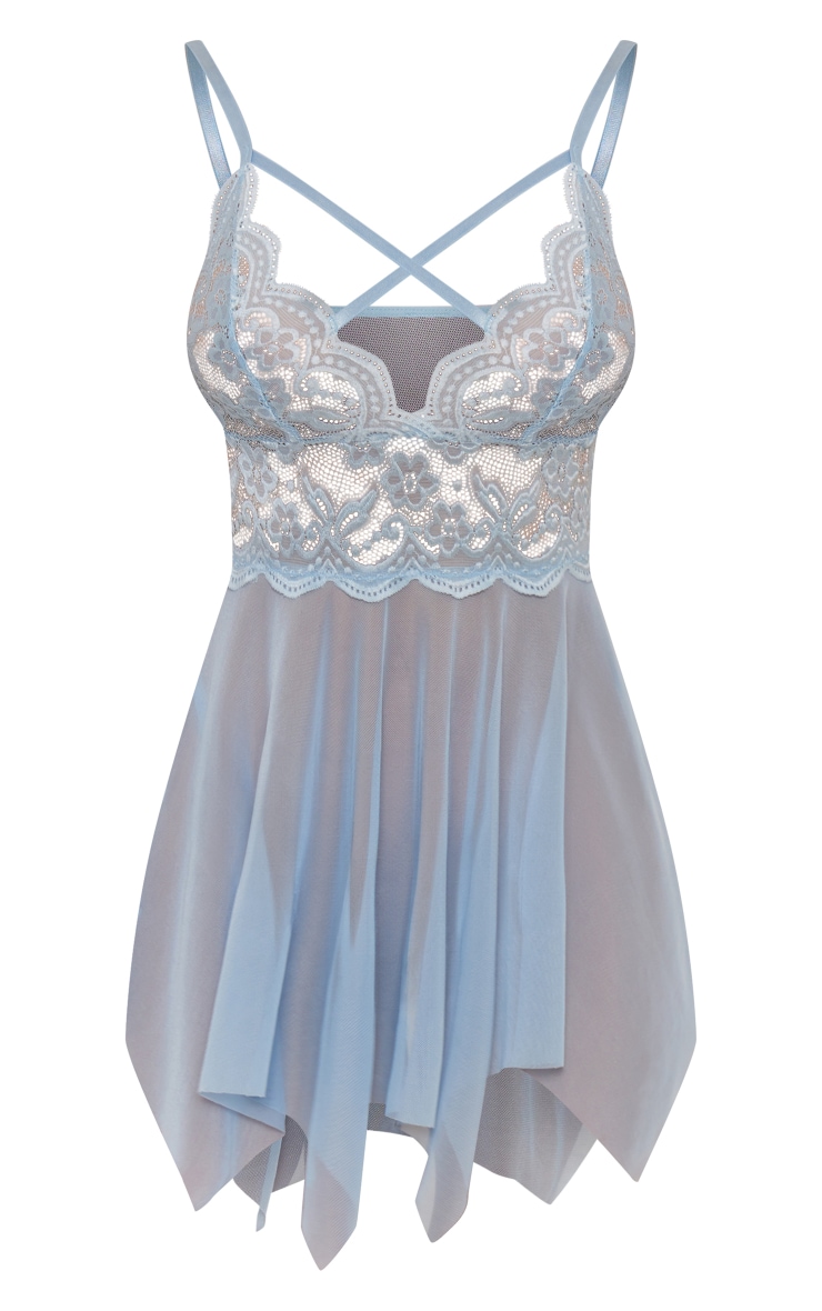 Blue Lace Bodice Mesh Slip Dress image 5