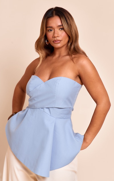 Shape Blue Woven Wrap Front Peplum Top