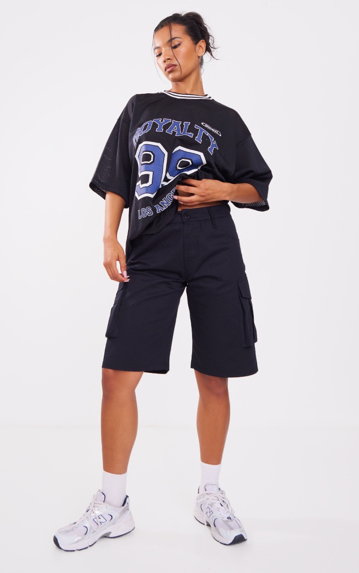 Black Oversized Cargo Long Shorts image 4