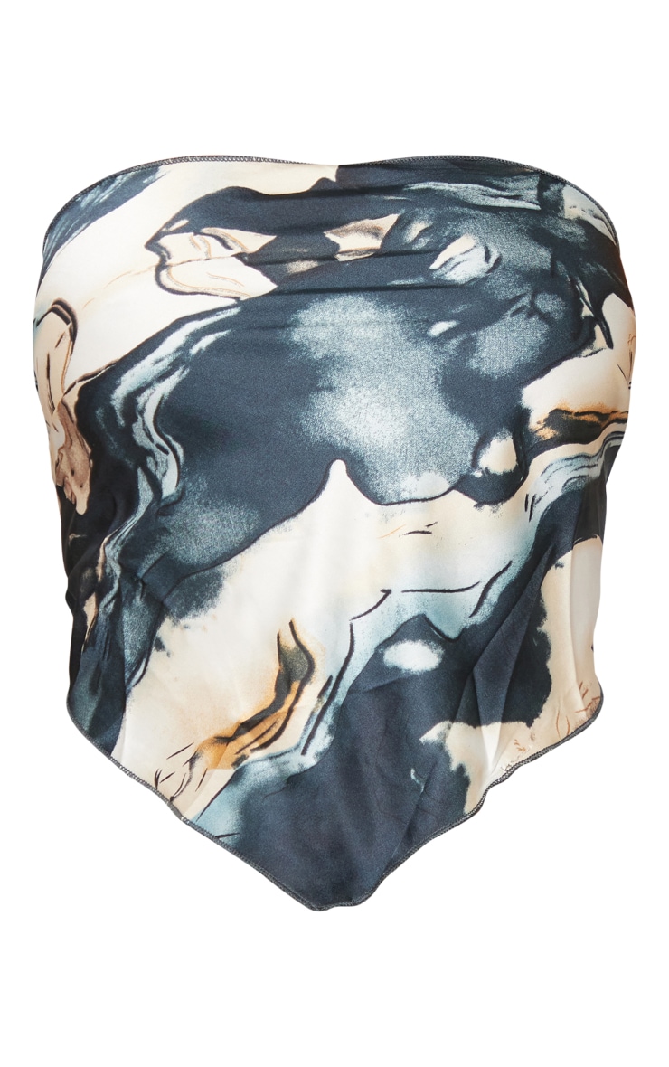 Top bandeau en maille tissée imprimé bleu style foulard image 5