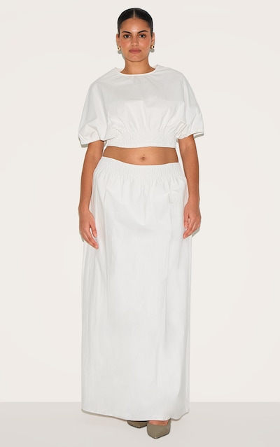 Plus White Sheered Waist Low Rise Maxi Skirt