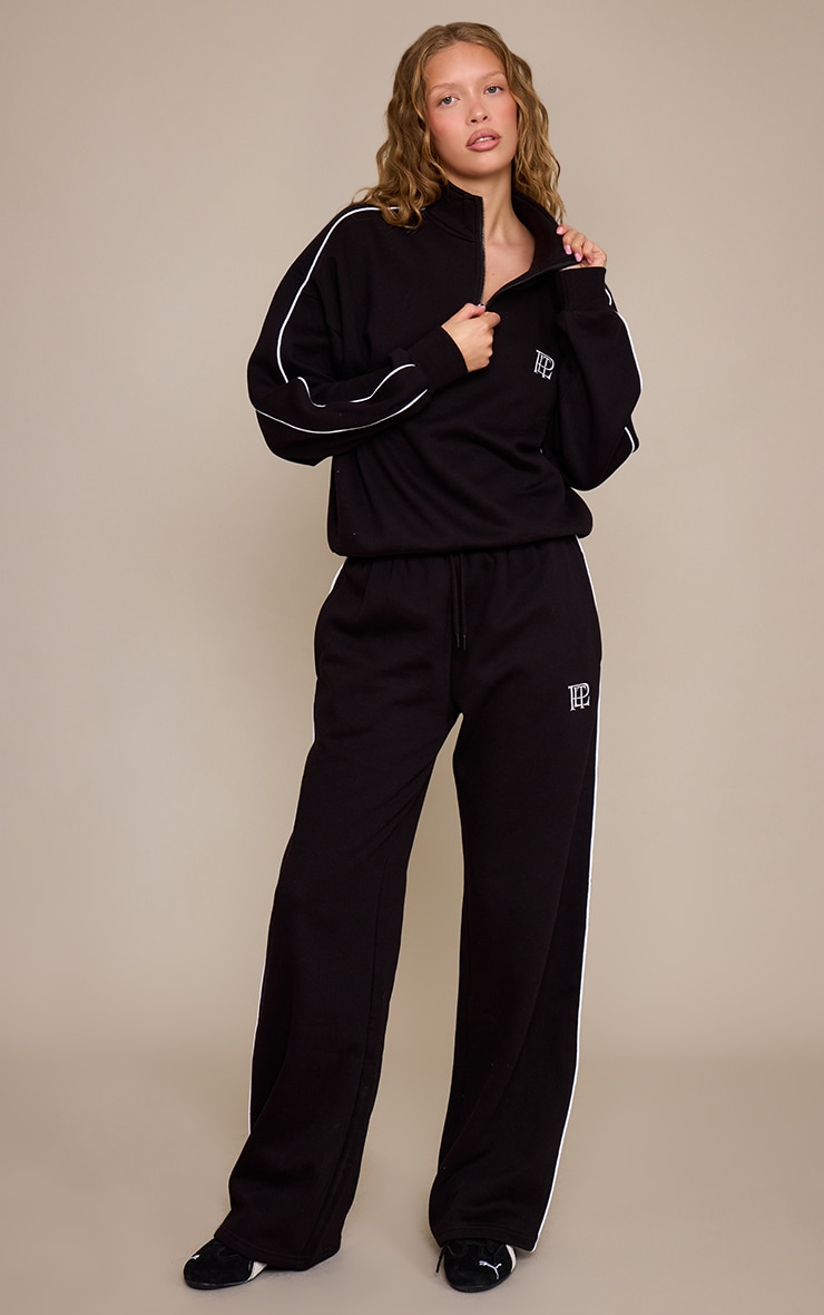 Black PLT Contrast Binding Funnel Neck Zip Sweatshirt image 3
